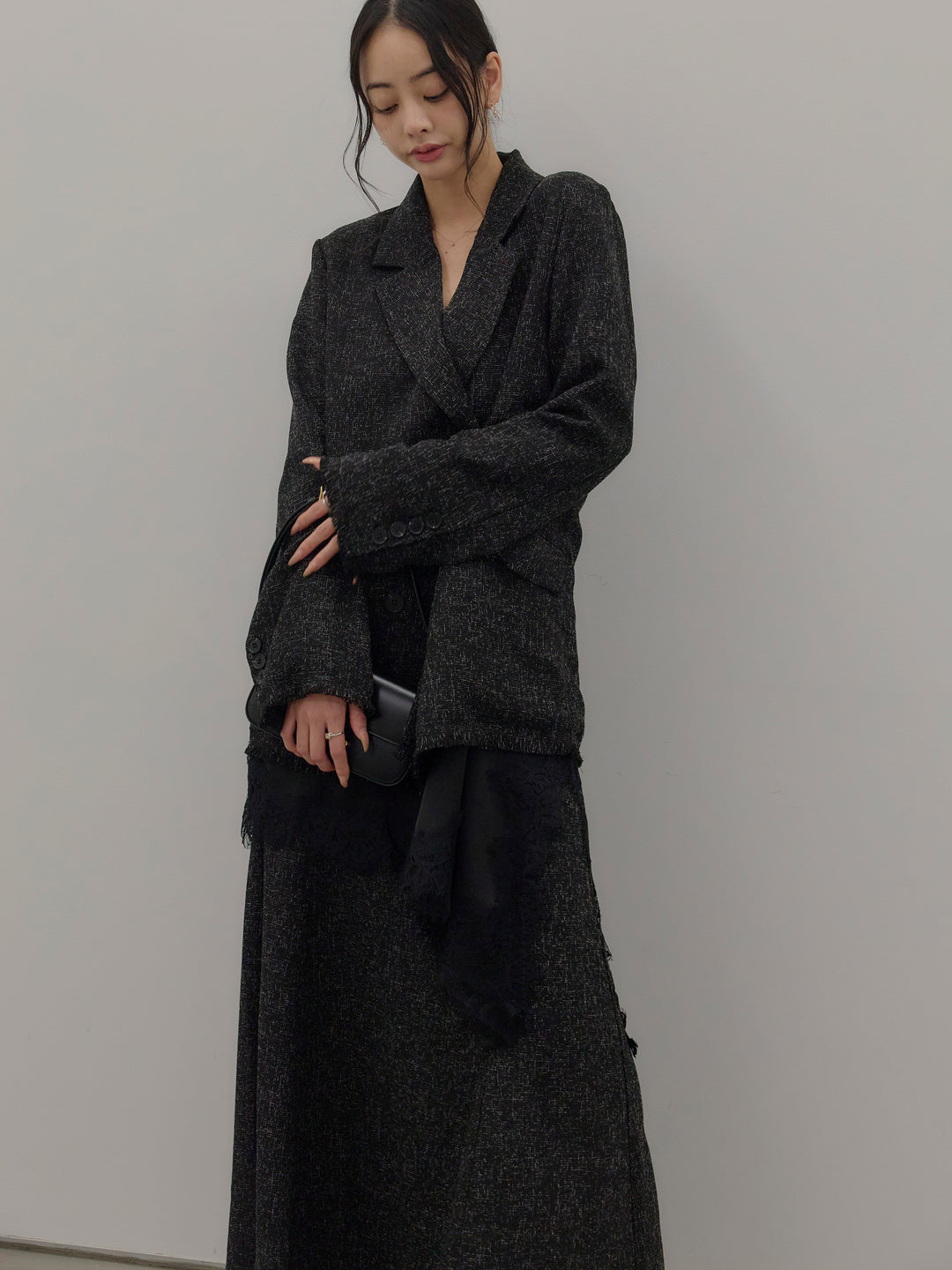 スラブネップツイードフリンジテーラードジャケット