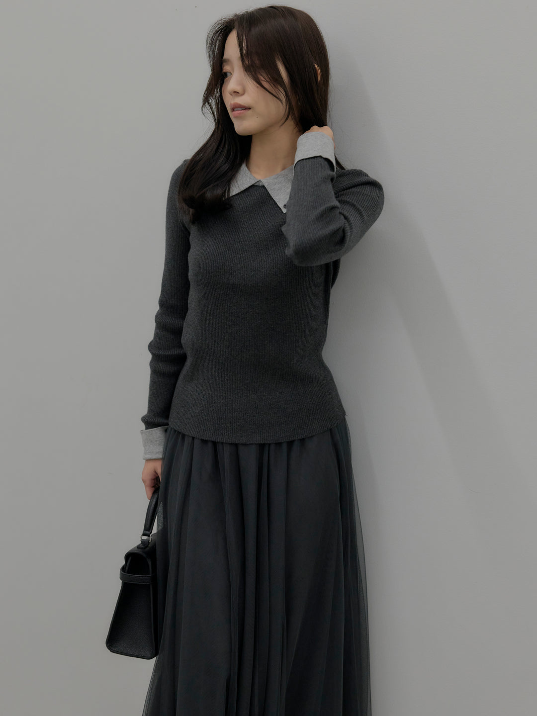 【SET】配色カフスニットポロ+配色カフスニットポロ(2set)