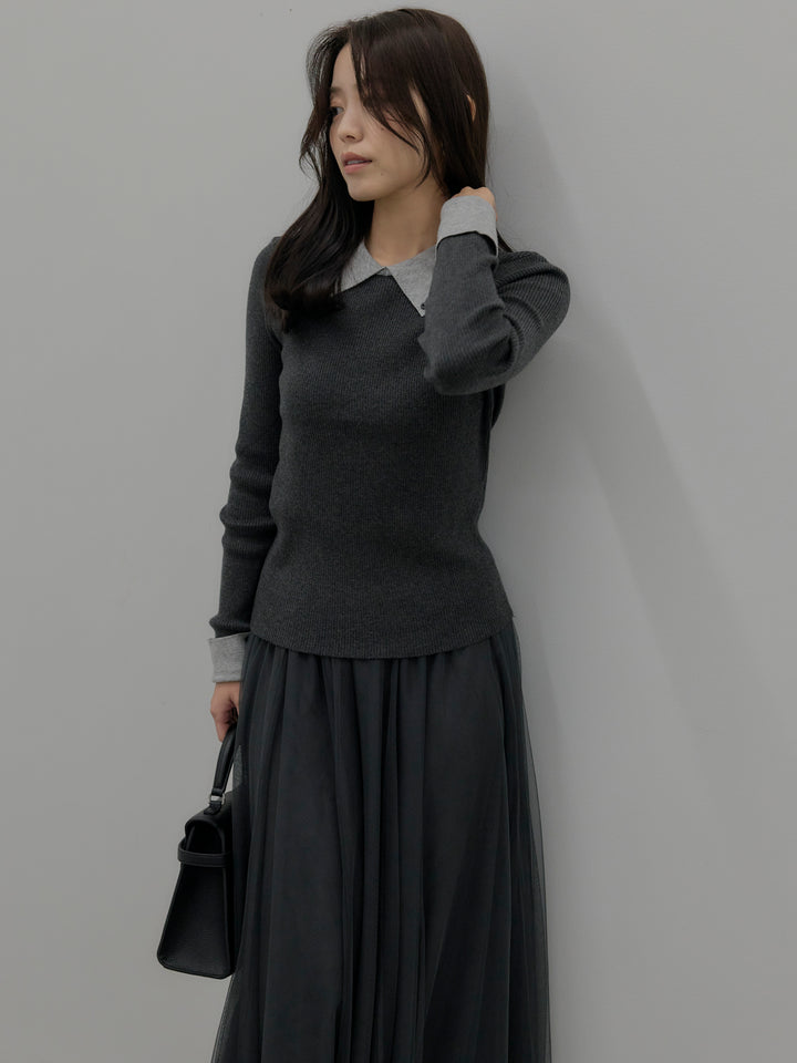 配色カフスニットポロ