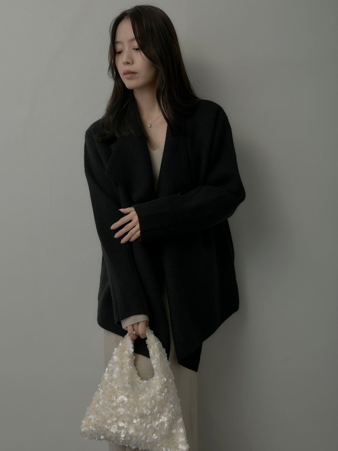 ショールカラーニットカーディガン