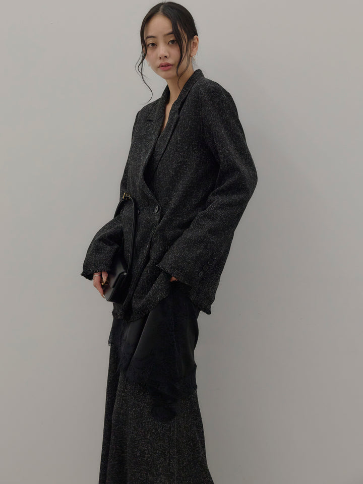 スラブネップツイードフリンジテーラードジャケット