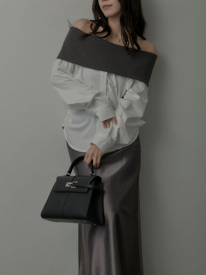 ニットシャツドッキングオフショルトップス