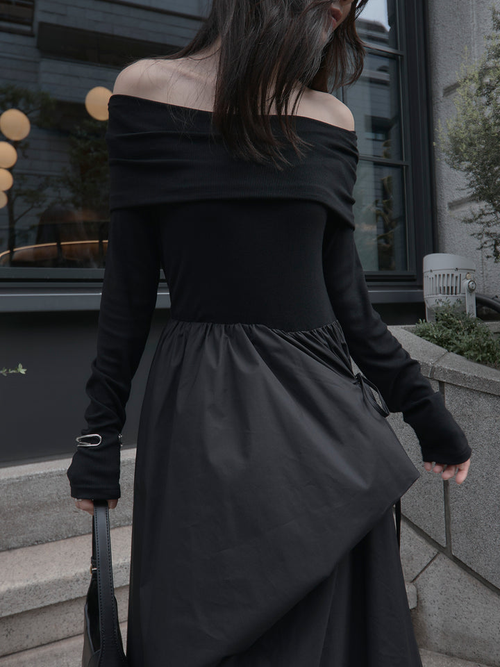 [予約]オフショルリブドッキングワンピース