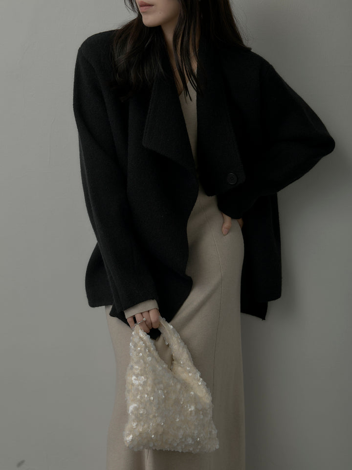 【SET】ショールカラーニットカーディガン+Vネックニットロングワンピース(2set)