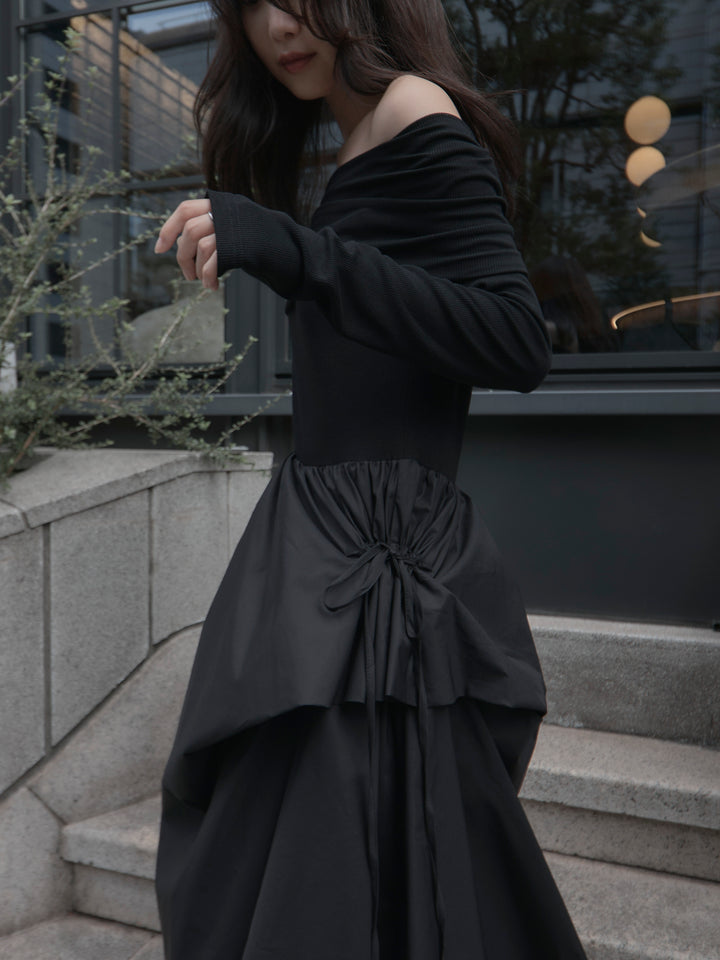 [予約]オフショルリブドッキングワンピース