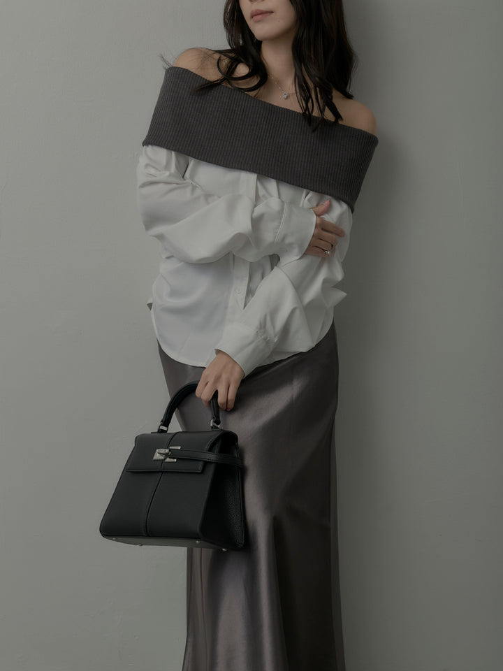 ニットシャツドッキングオフショルトップス