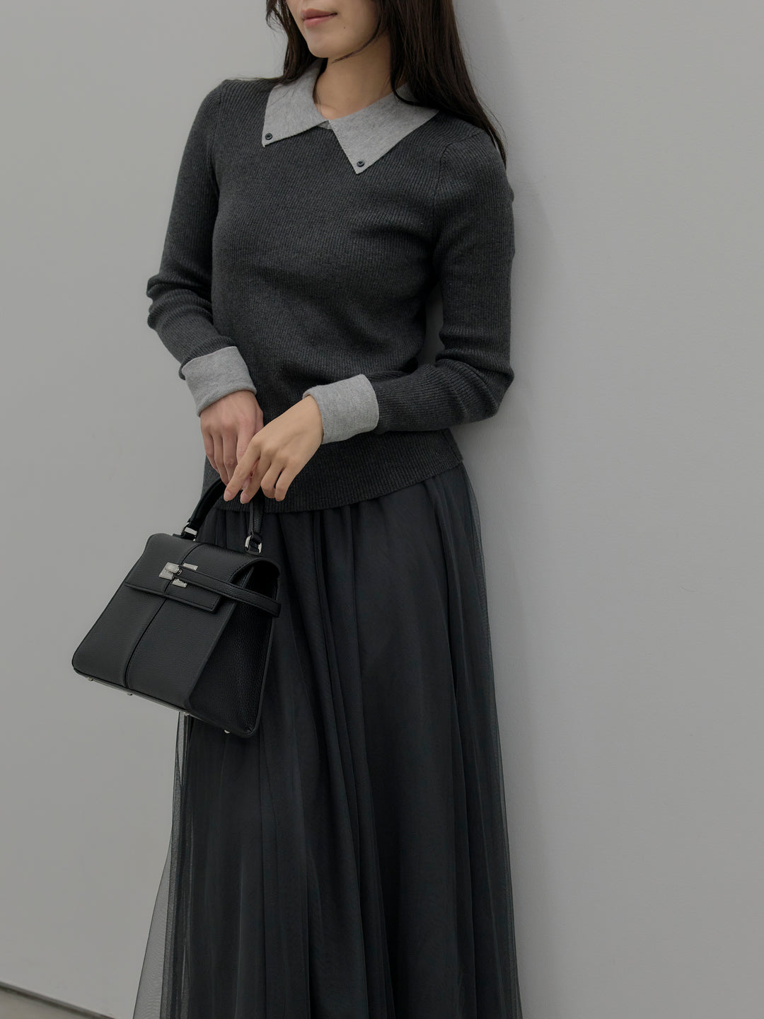 【SET】配色カフスニットポロ+配色カフスニットポロ(2set)