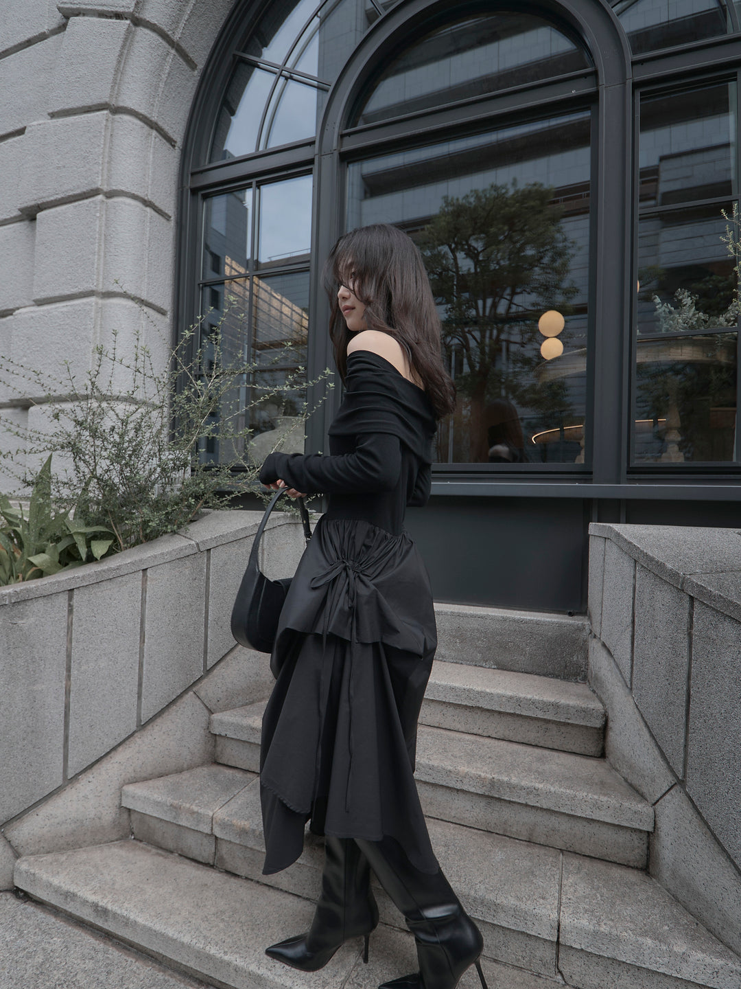 [予約]オフショルリブドッキングワンピース