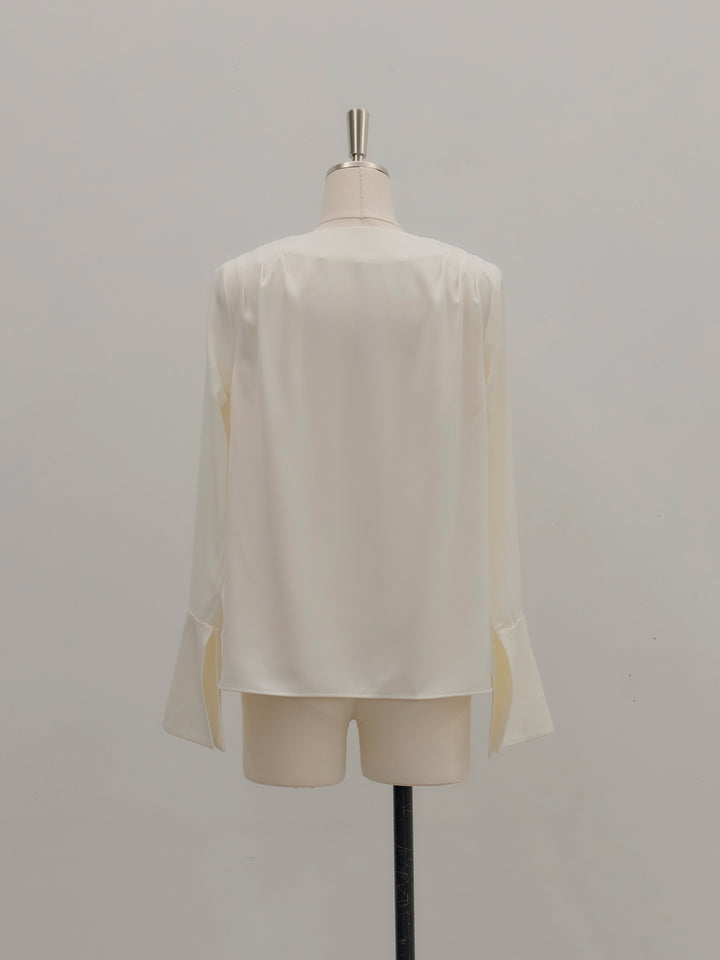 【Essential】2wayタイ付きベルスリーブサテンブラウス