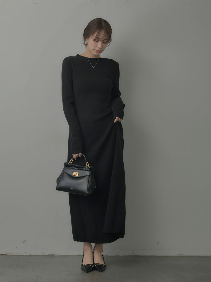 バックリボンニットロングワンピース