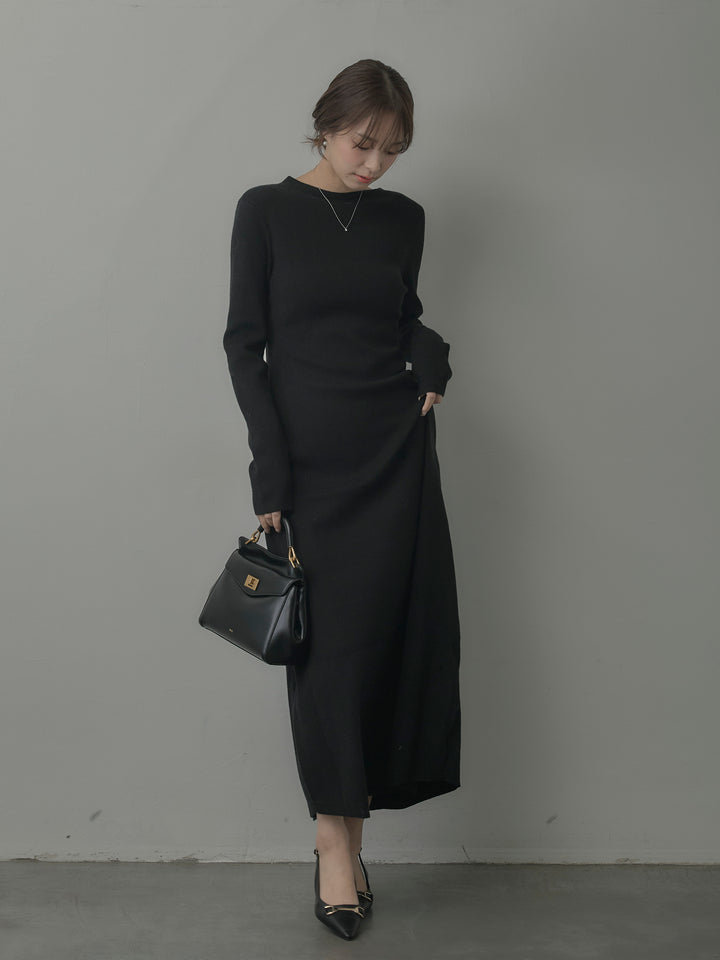 バックリボンニットロングワンピース