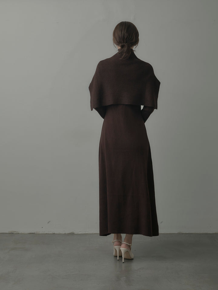 ケープ付きリブニットロングワンピース