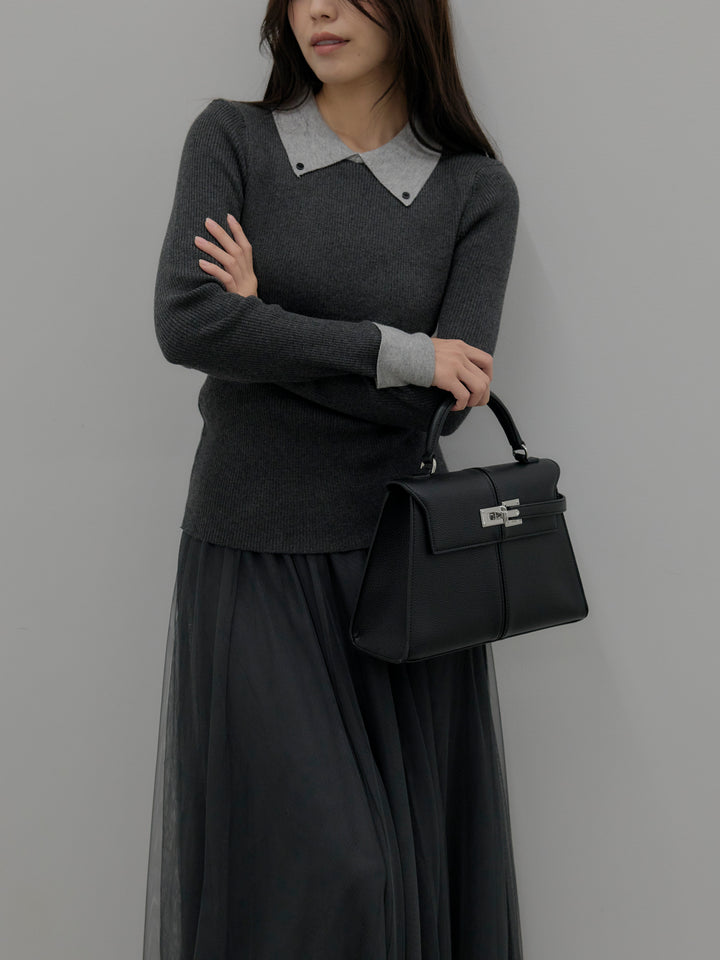 配色カフスニットポロ