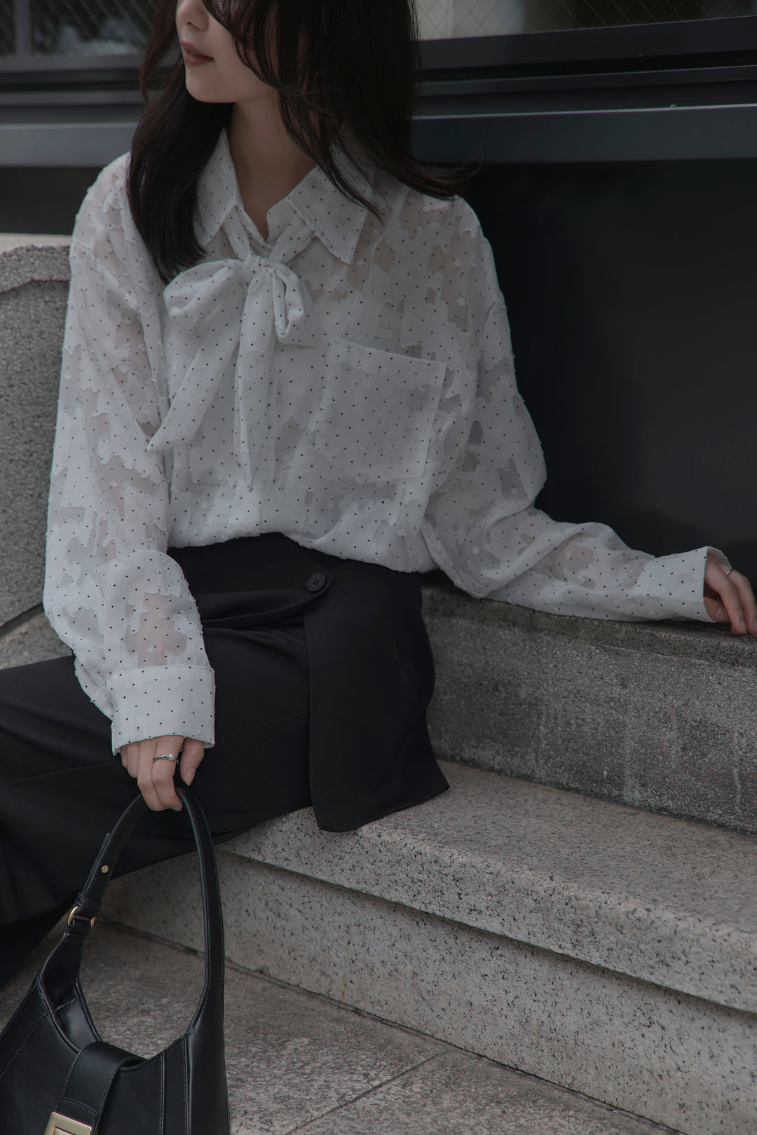 【SET】シアージャガードドットシャツ+ラップワイドパンツ(2set)