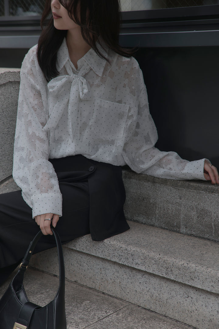 【SET】シアージャガードドットシャツ+ラップワイドパンツ(2set)