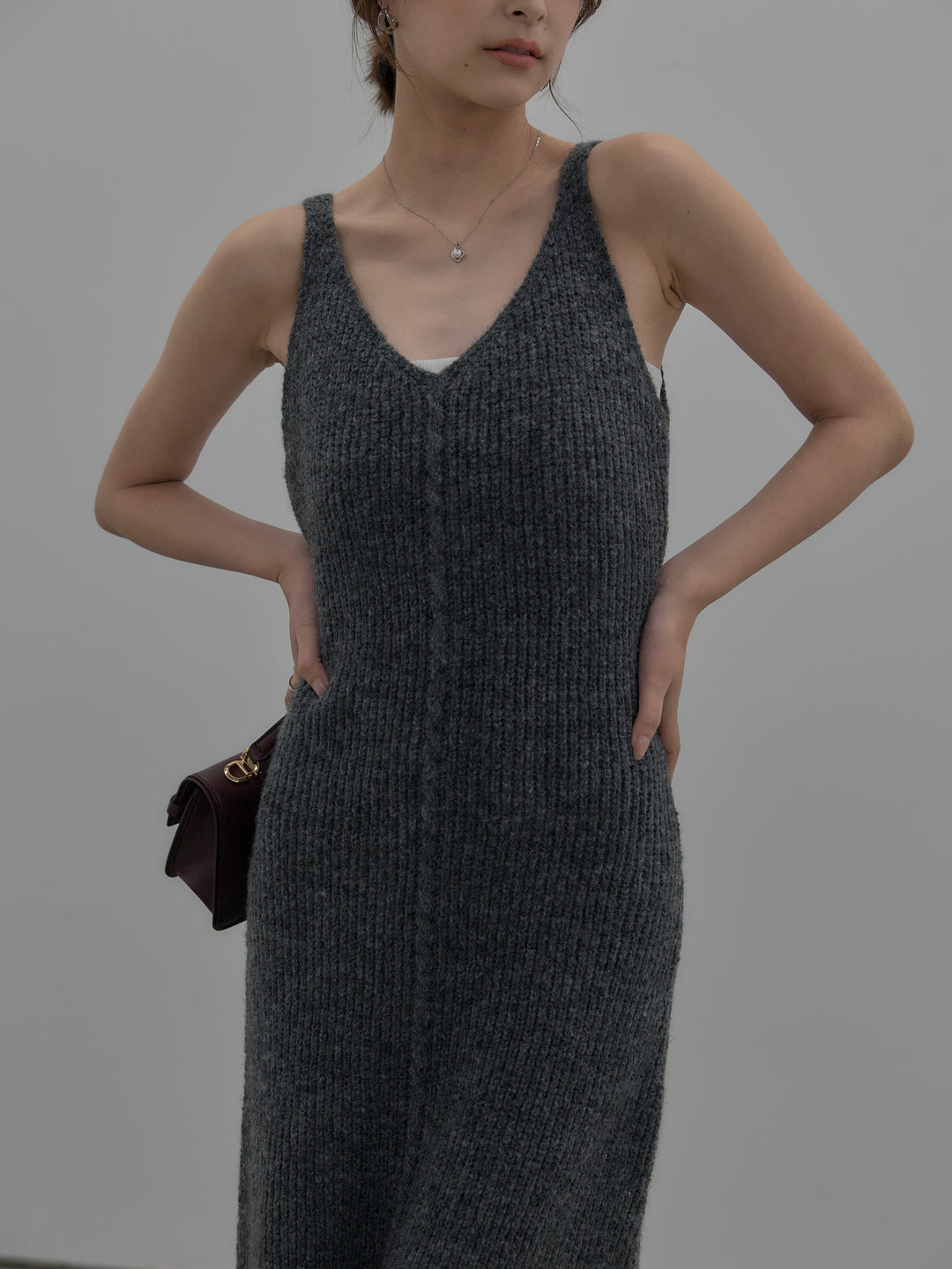 【SET】【Essential】オーバーサイズジャケットコート+リュクスリブニットロングドレス(2set)