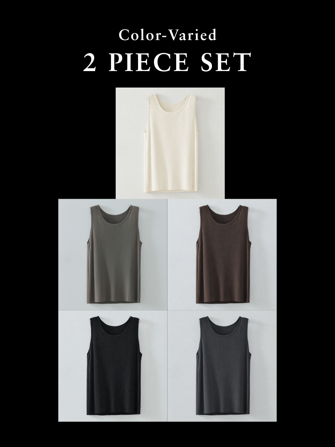 【SET】BASICドライタッチUネックノースリトップス+BASICドライタッチUネックノースリトップス(2set)