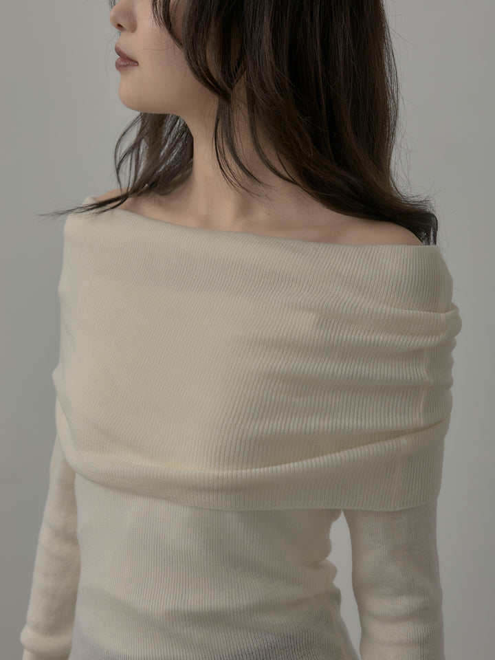 [予約]オフショルリブニットトップス
