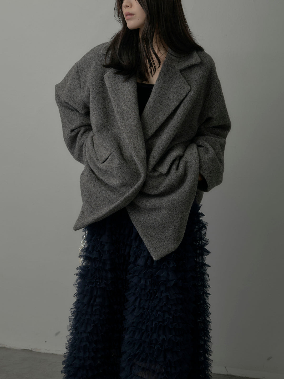 【SET】【Essential】オーバーサイズジャケットコート+ドラマチックフリルチュールスカート(2set)