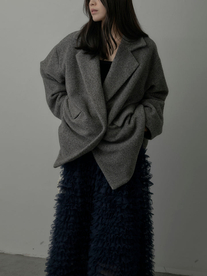 【SET】【Essential】オーバーサイズジャケットコート+ドラマチックフリルチュールスカート(2set)