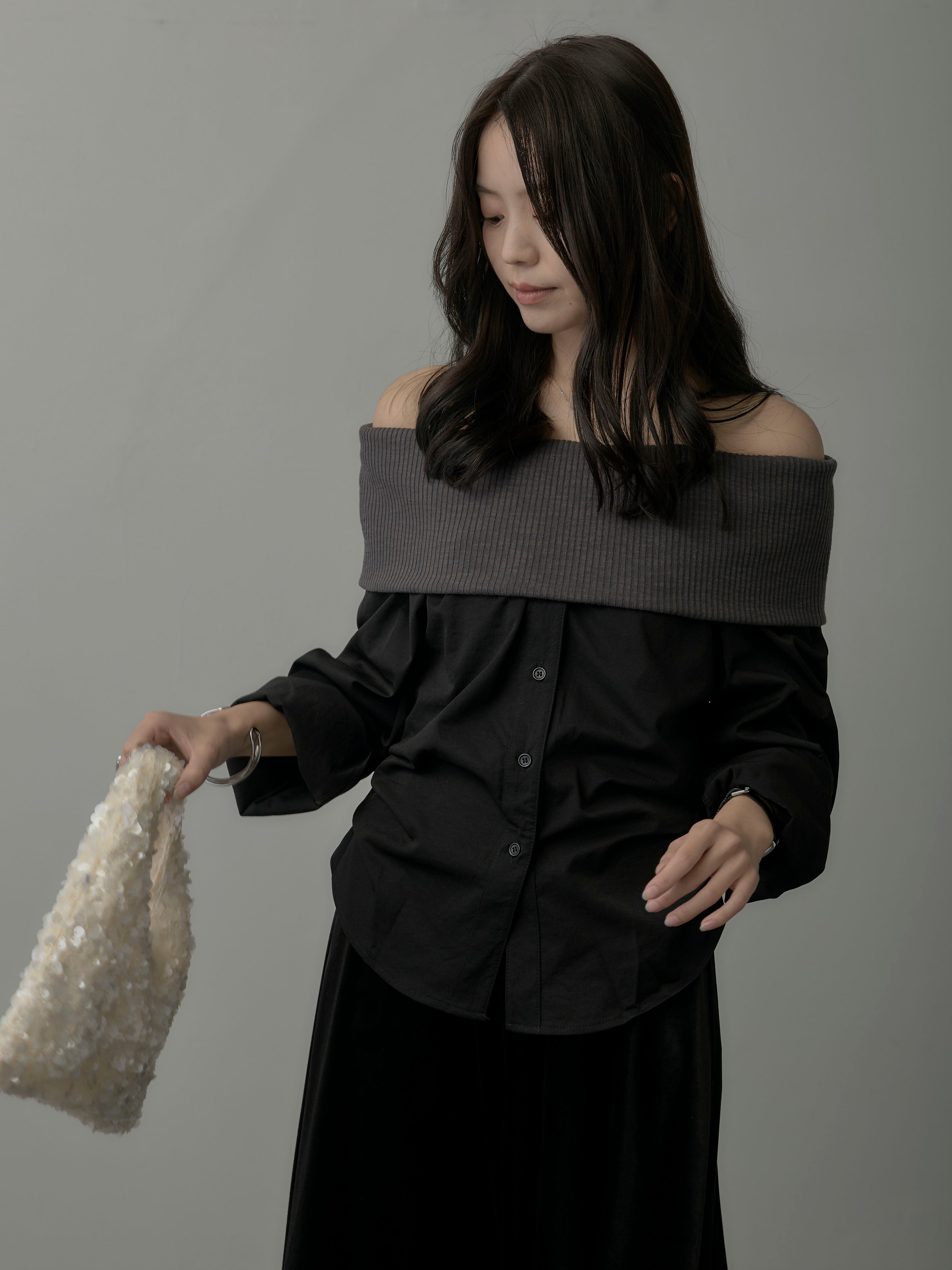 ニットシャツドッキングオフショルトップス – nairo