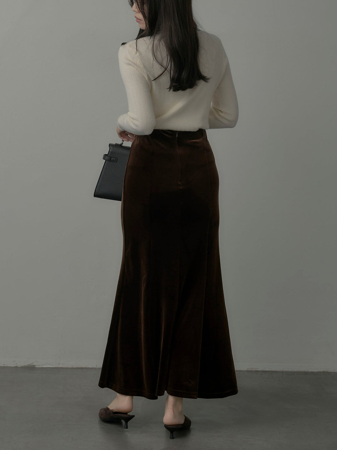 【SET】マフラー付き2WAYケープコート+リブニットタートルネック+ベロアマーメイドスカート(3set)