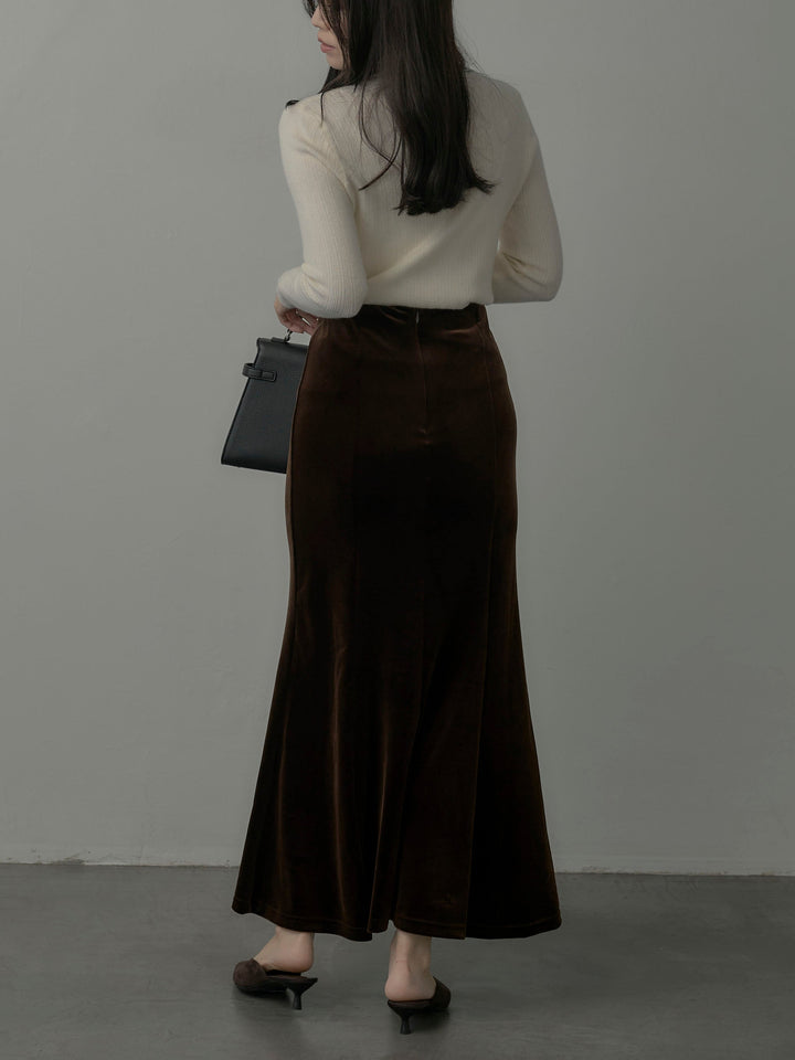 【SET】マフラー付き2WAYケープコート+リブニットタートルネック+ベロアマーメイドスカート(3set)