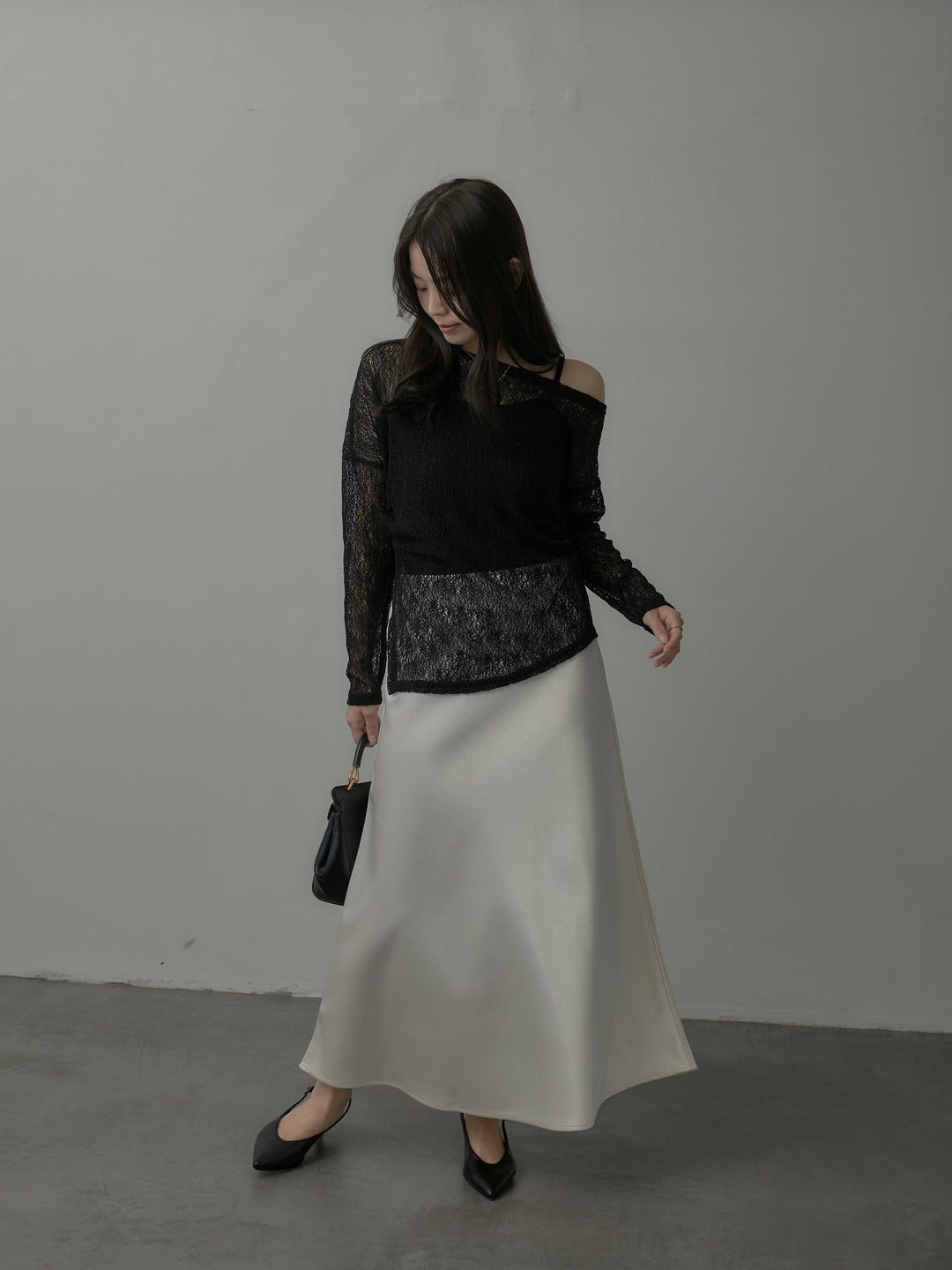 【SET】マフラー付き2WAYケープコート+【インナー付き】シアーレーストップス+ヘビーサテンAラインスカート(3set)