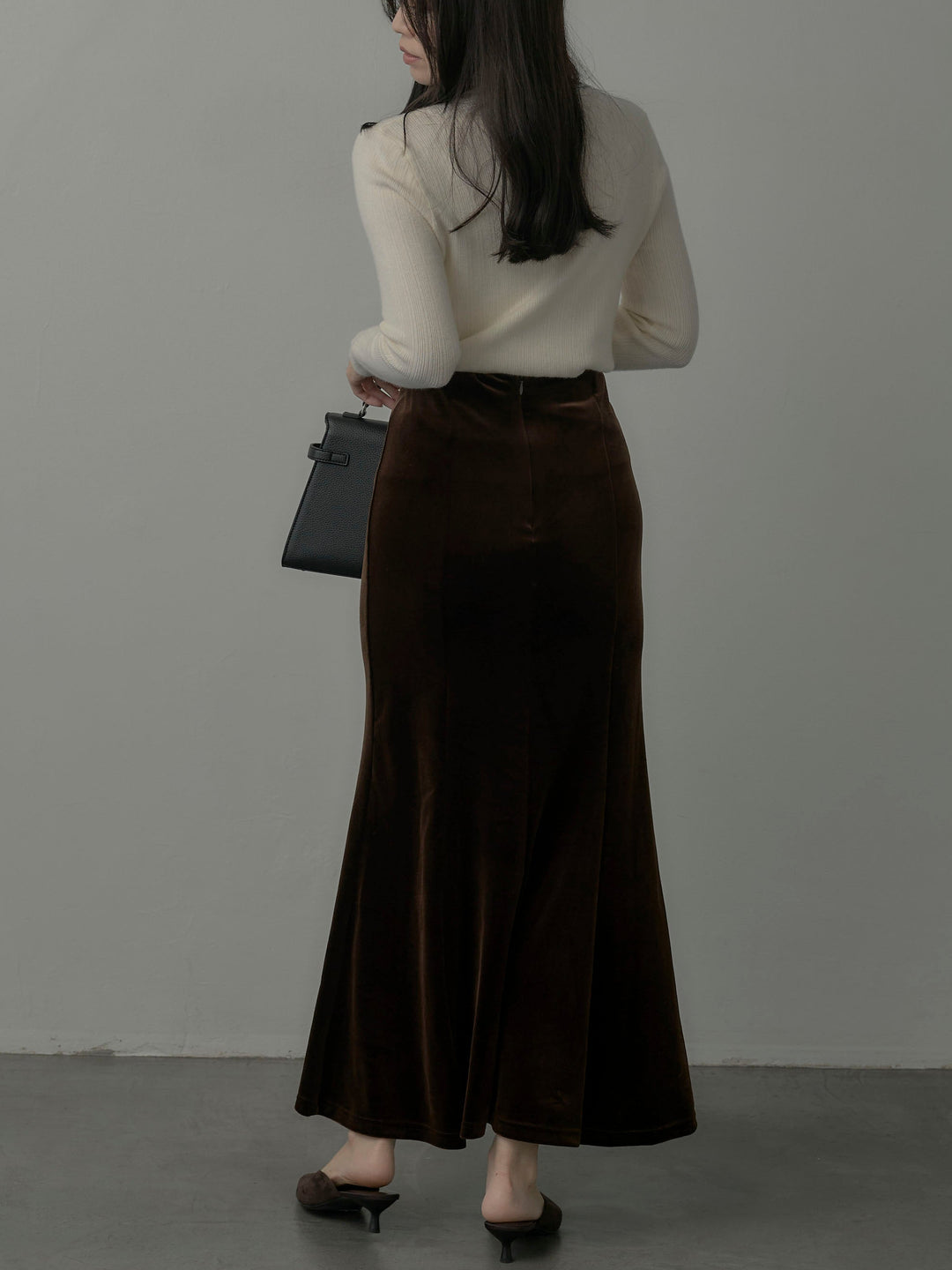 【SET】リブニットタートルネック+ベロアマーメイドスカート(2set)