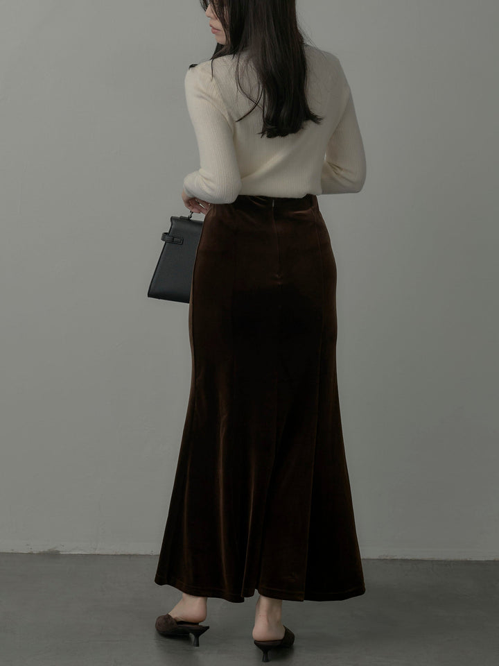 【SET】リブニットタートルネック+ベロアマーメイドスカート(2set)