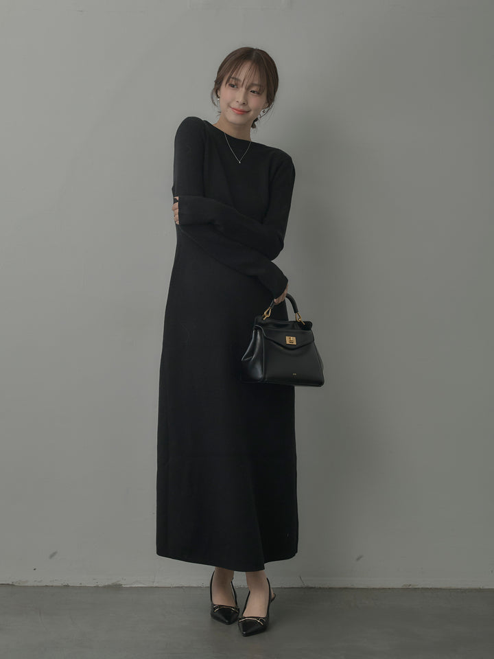 バックリボンニットロングワンピース