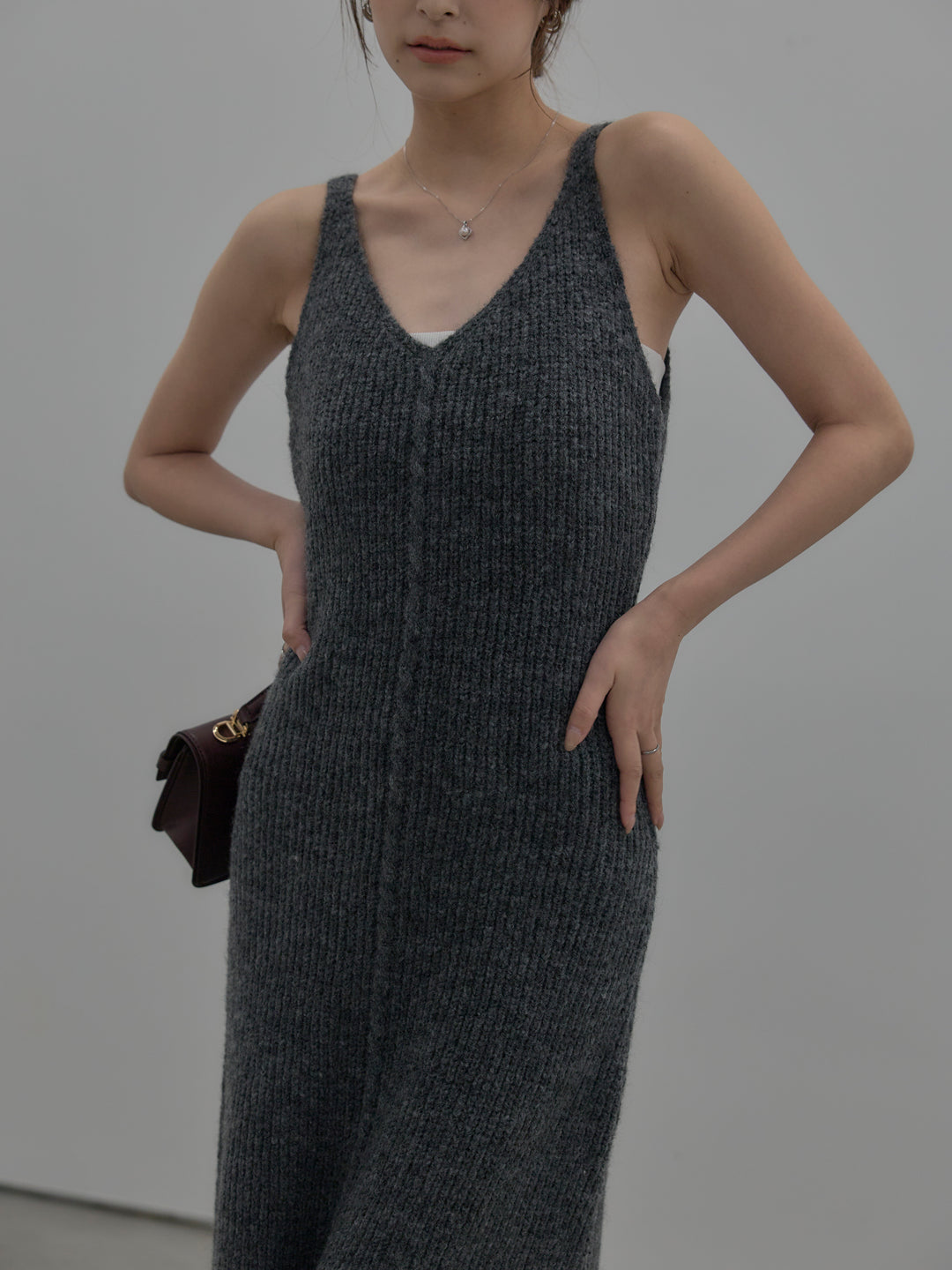 【SET】【Essential】オーバーサイズジャケットコート+リュクスリブニットロングドレス(2set)