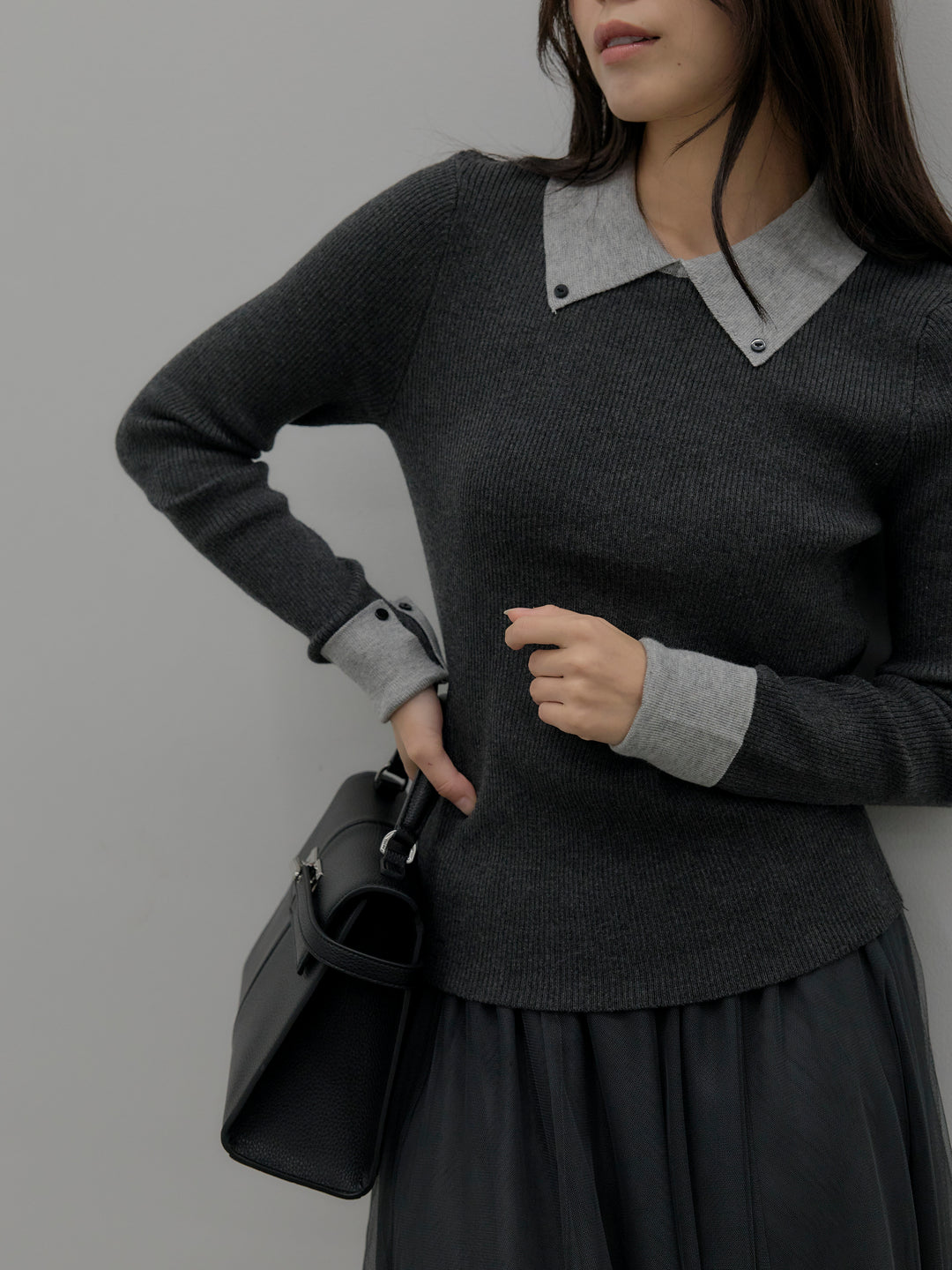 配色カフスニットポロ