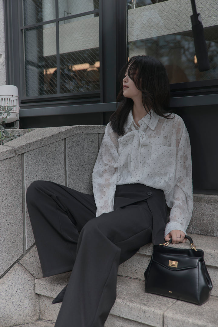 【SET】シアージャガードドットシャツ+ラップワイドパンツ(2set)