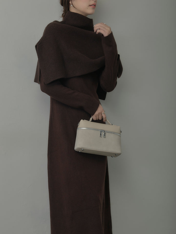 ケープ付きリブニットロングワンピース