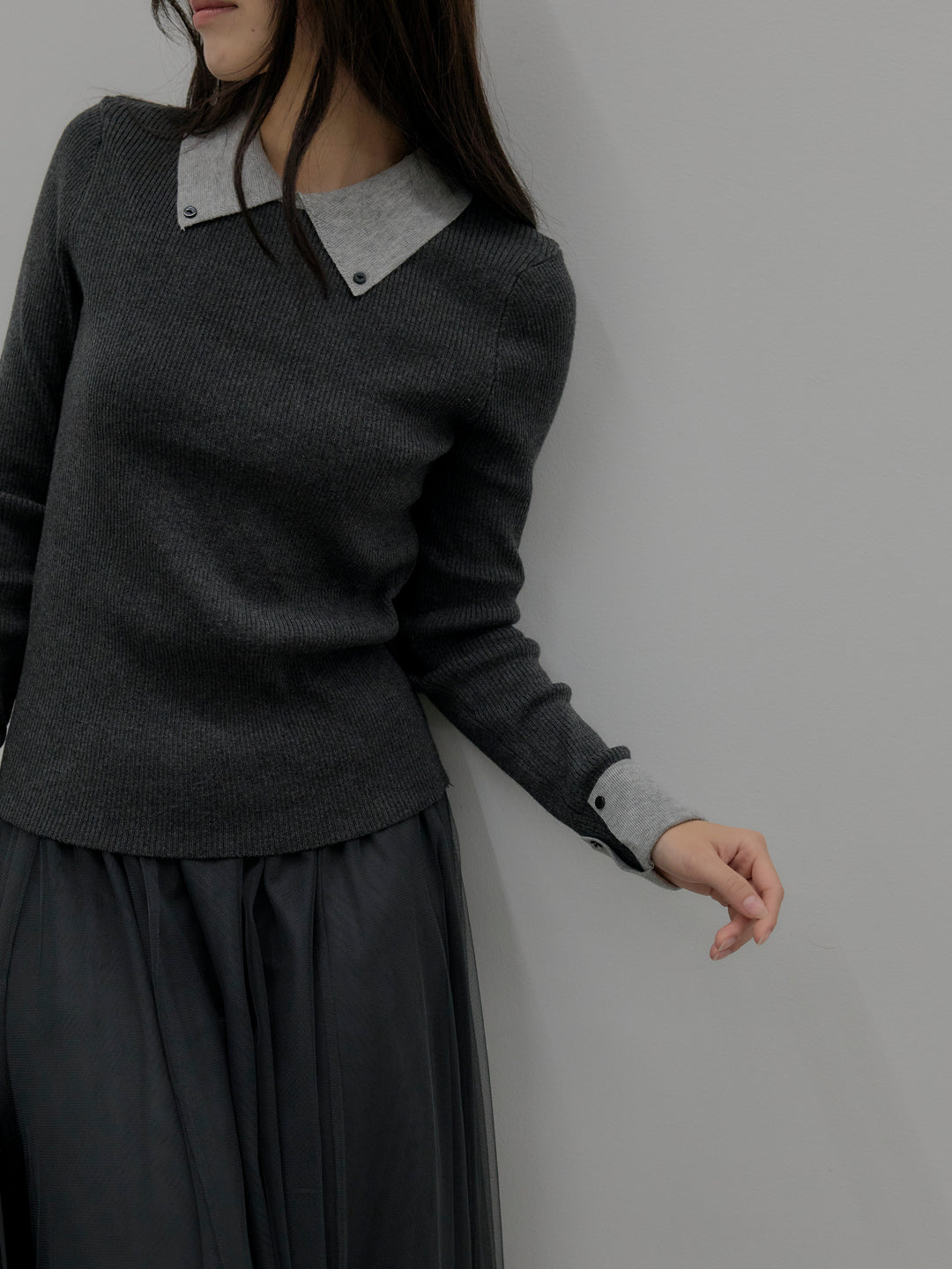 【SET】配色カフスニットポロ+配色カフスニットポロ(2set)