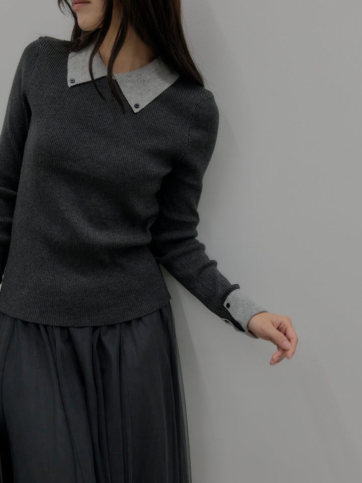 【SET】配色カフスニットポロ+配色カフスニットポロ(2set)