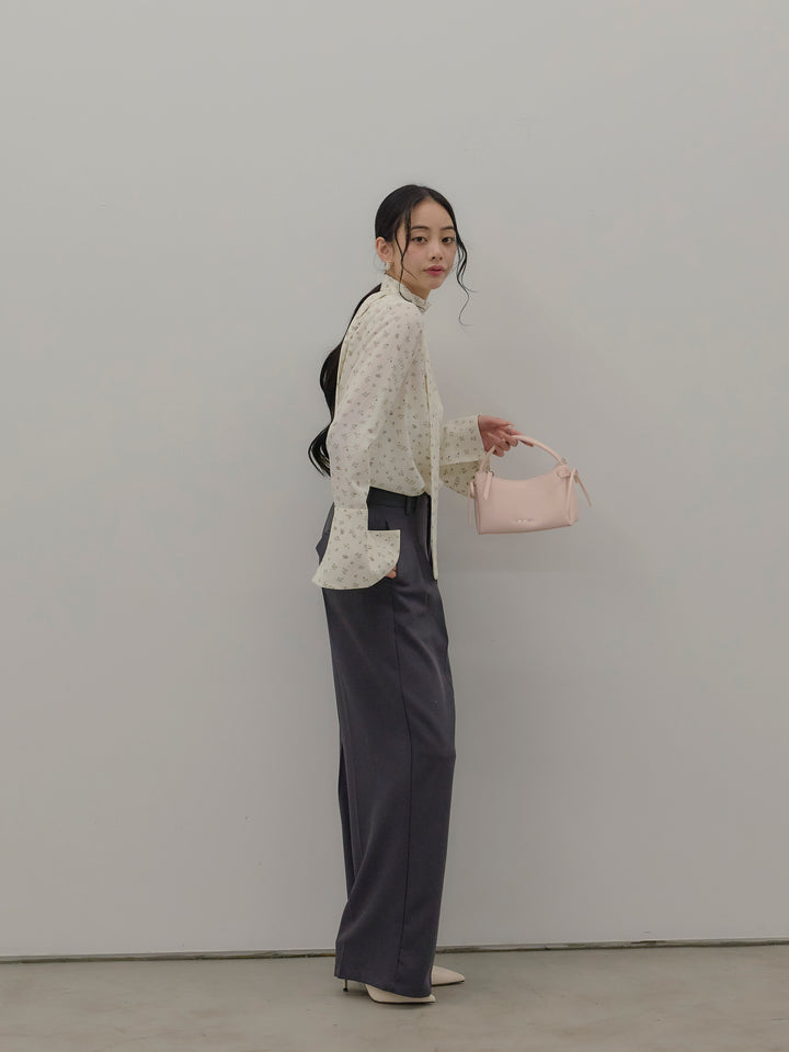 【Essential】2wayタイ付きベルスリーブサテンブラウス