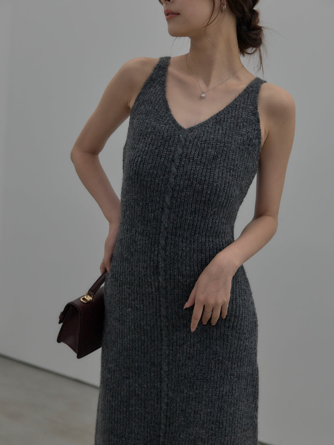 【SET】【Essential】オーバーサイズジャケットコート+リュクスリブニットロングドレス(2set)