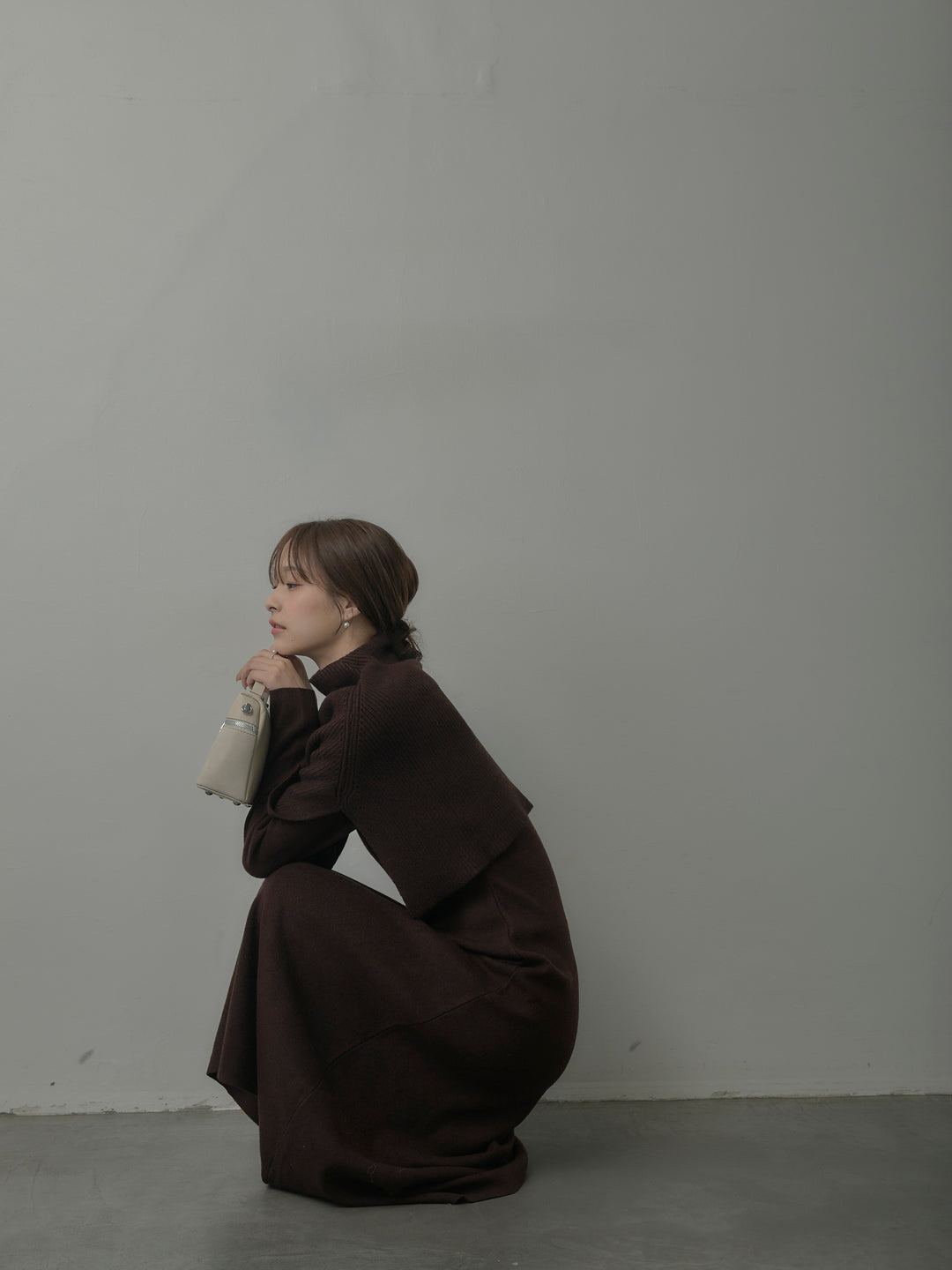 ケープ付きリブニットロングワンピース