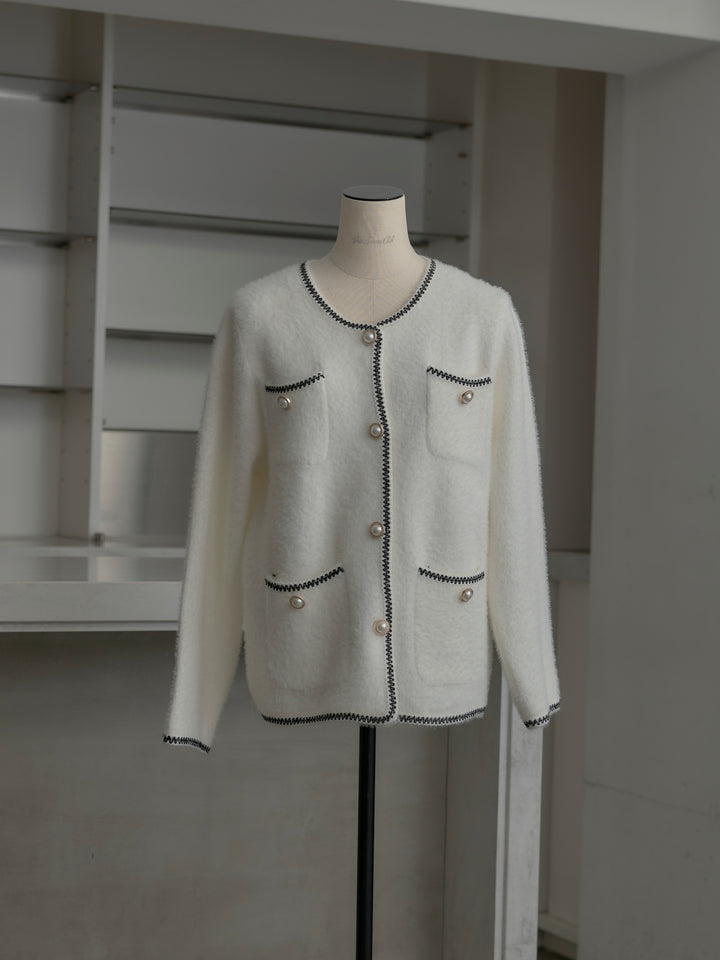 モヘアタッチパールボタンニットカーディガン