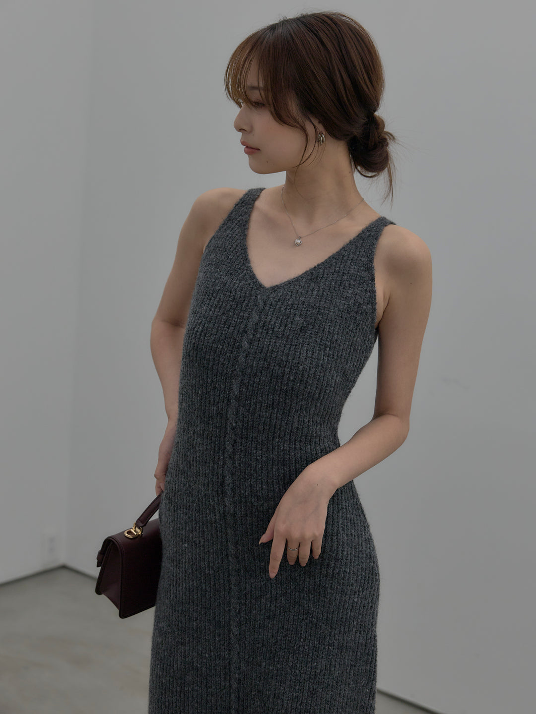 【SET】【Essential】オーバーサイズジャケットコート+リュクスリブニットロングドレス(2set)