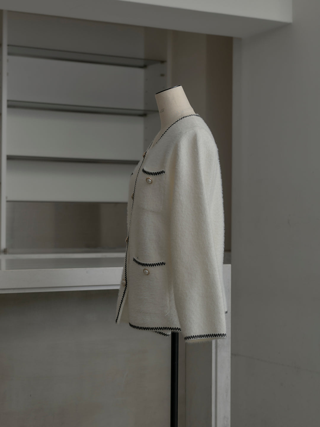 モヘアタッチパールボタンニットカーディガン