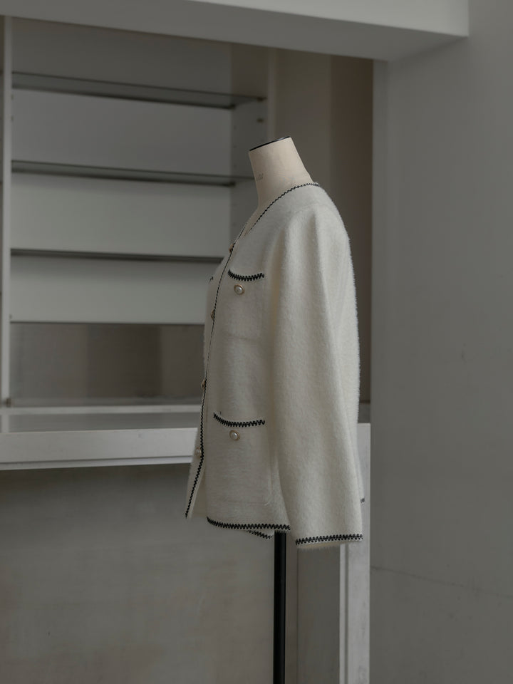 モヘアタッチパールボタンニットカーディガン