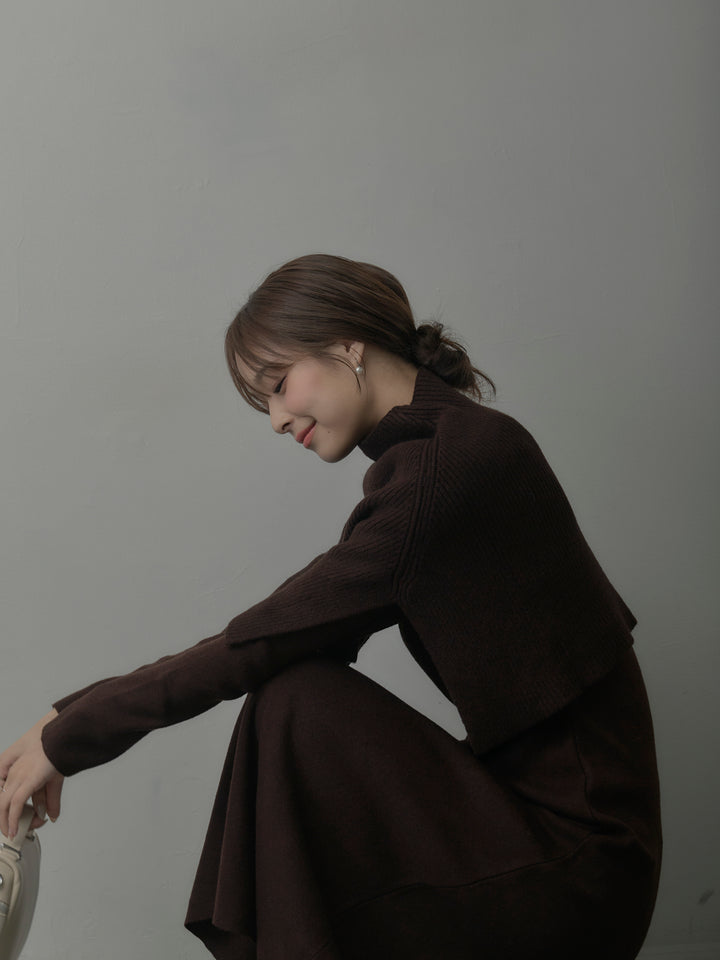 ケープ付きリブニットロングワンピース