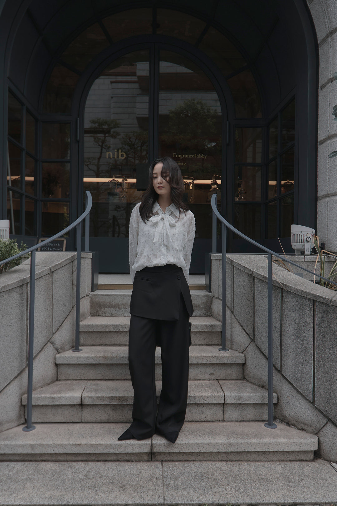 【SET】シアージャガードドットシャツ+ラップワイドパンツ(2set)