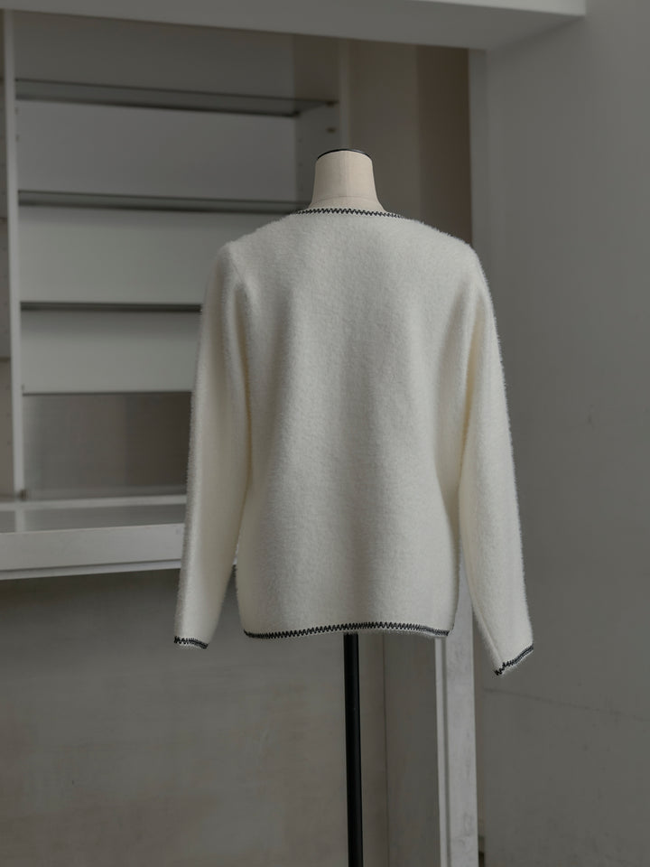 モヘアタッチパールボタンニットカーディガン