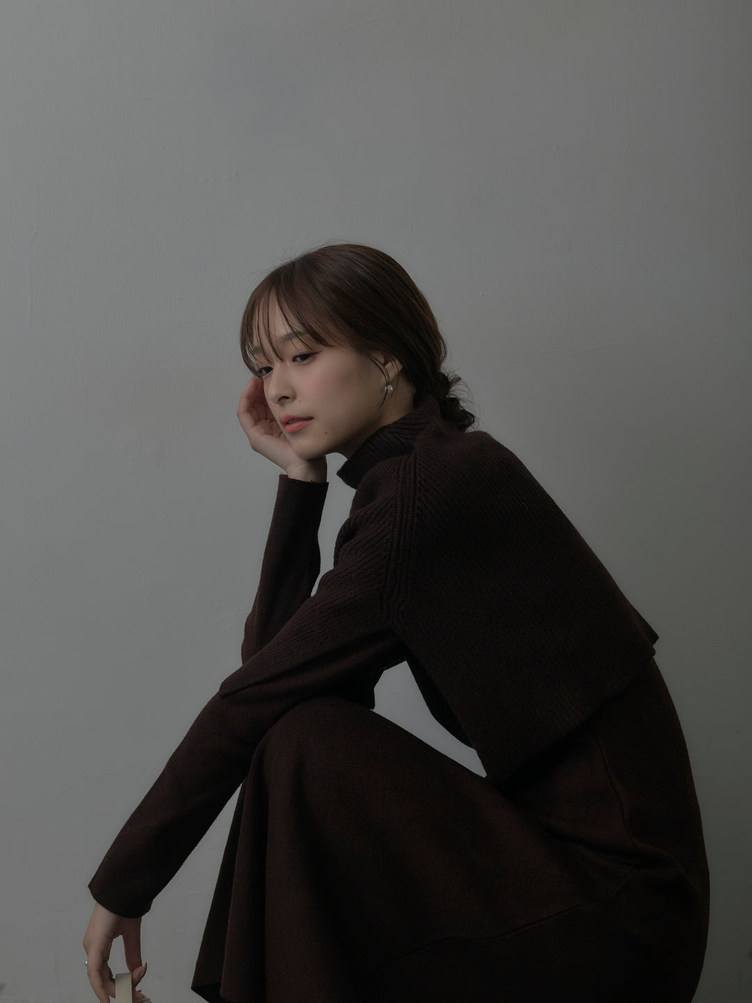 ケープ付きリブニットロングワンピース