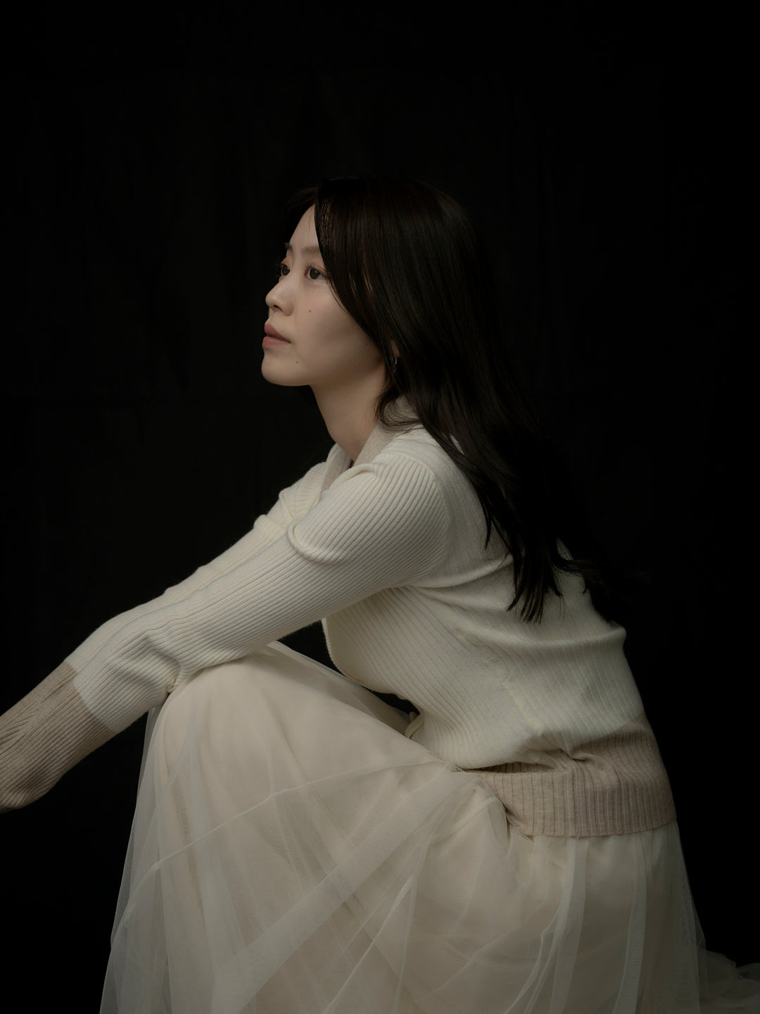 バイカラーリブニットポロトップス