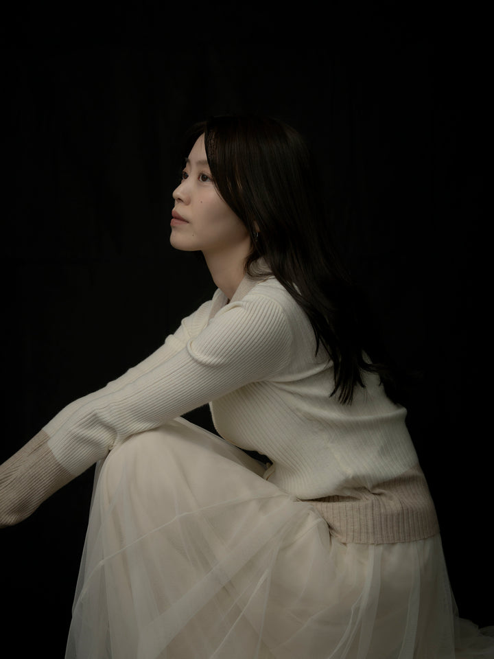 バイカラーリブニットポロトップス